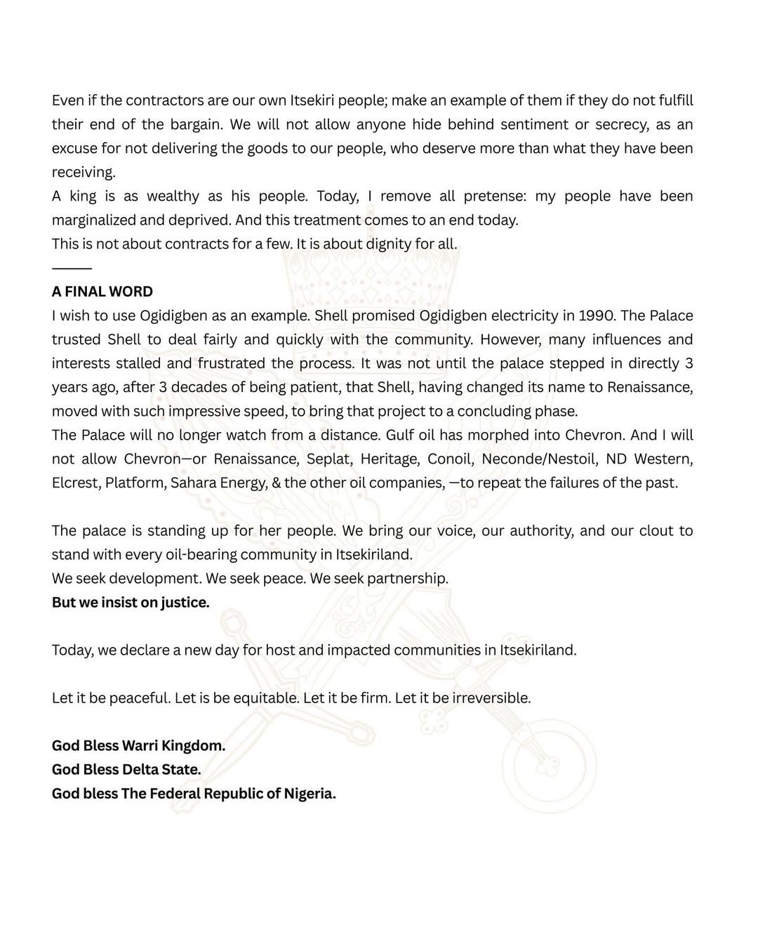 A Statement of Truth, Responsibility and Resolve