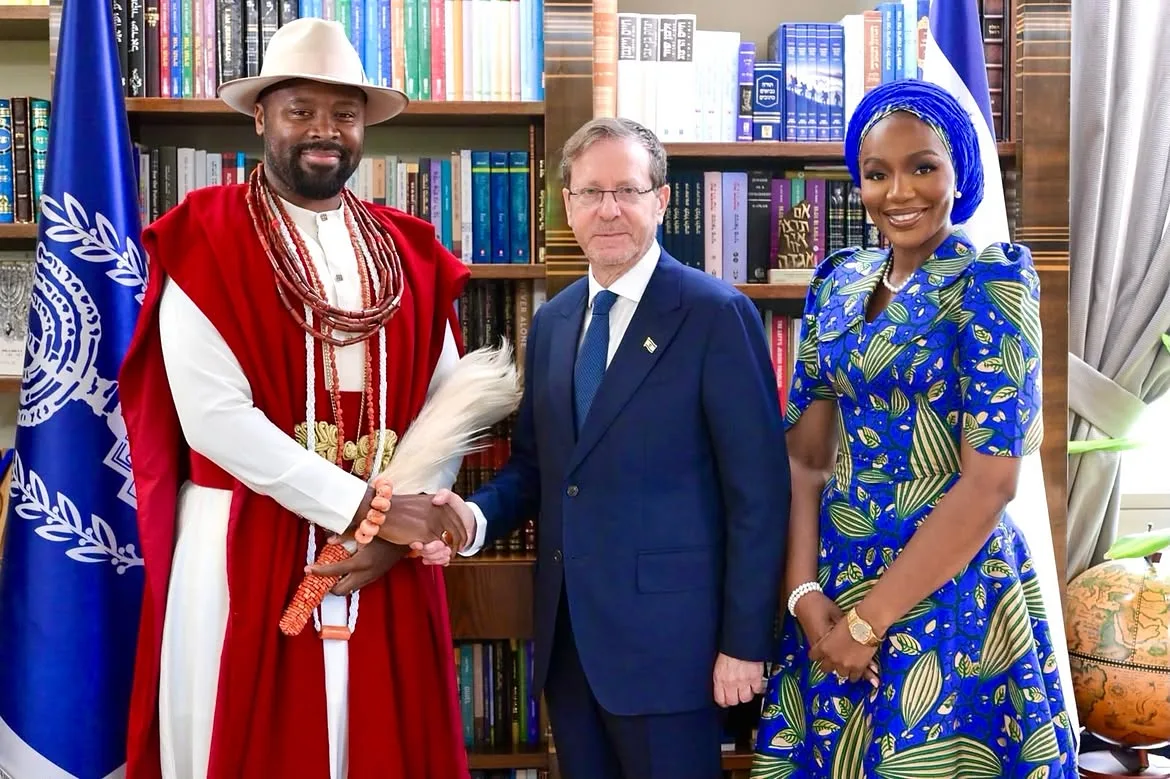 Their Majesties with President Isaac Herzog during their visit to Israel