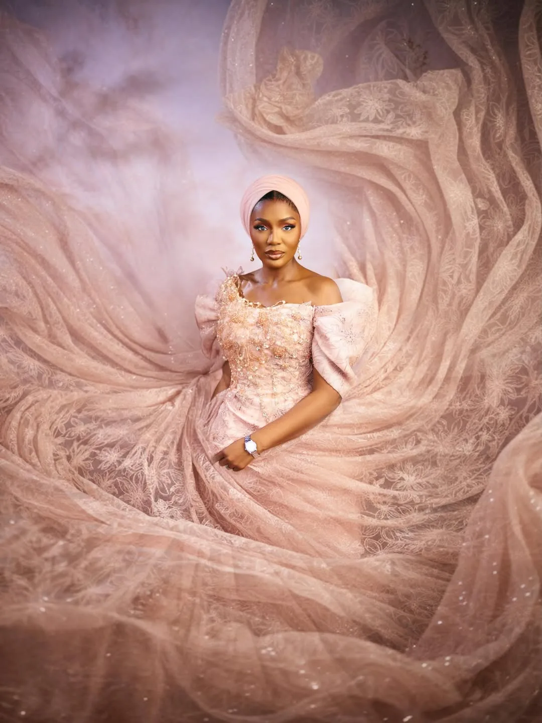 Olorì Atuwatsé III in an elegant blush birthday portrait